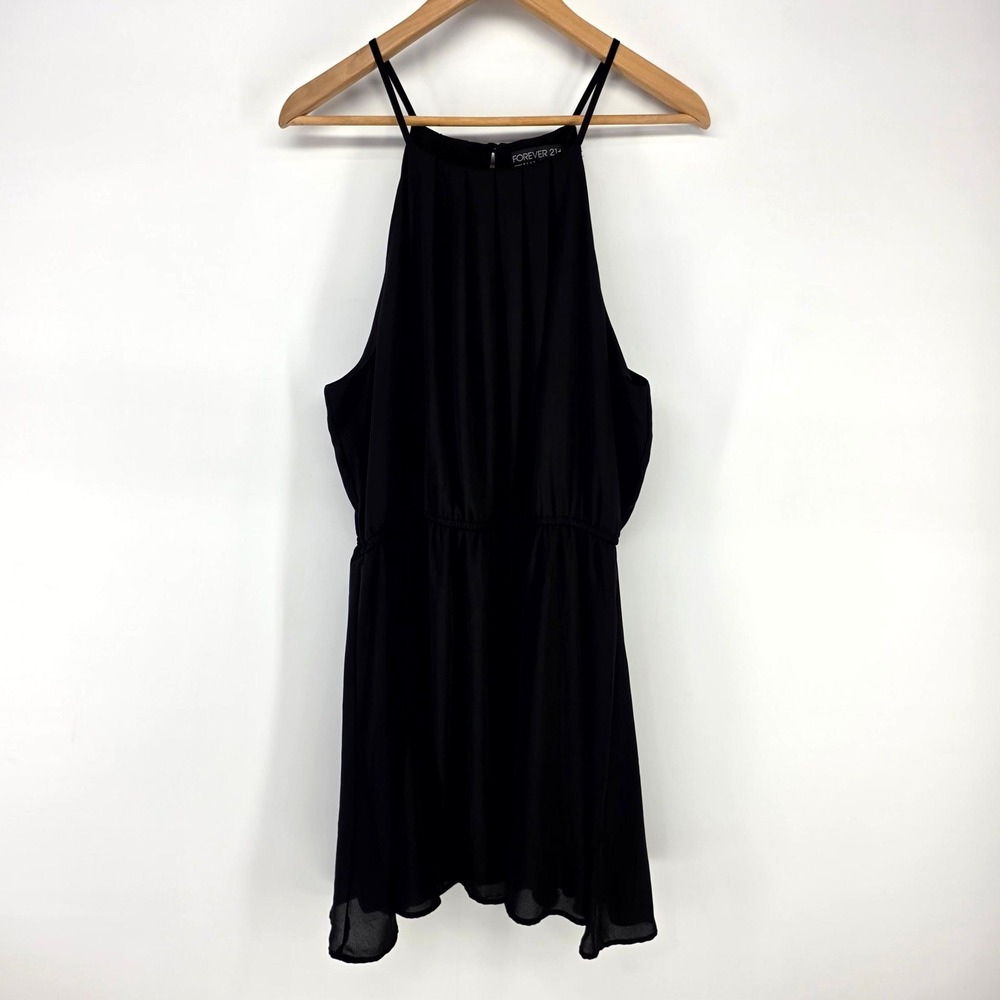 Forever 21 Dress Womens 1X Black Halter Neck Pleated Elastic Waist LBD Plus Size
